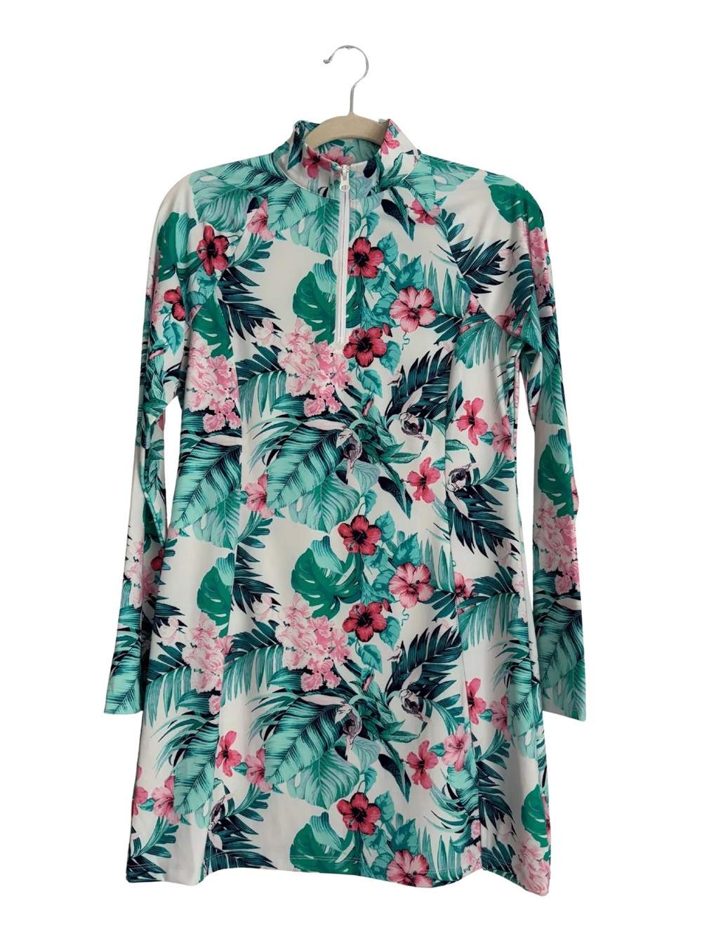 Tommy Bahama Tropical Floral Long Sleeve Tunic and Cover Up - White/Green/Pink